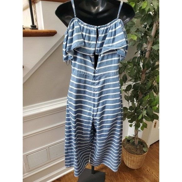 Tinsel Town Women's Blue & White 100% Polyester V-Neck Strappy Romper Dress S - Picture 5 of 9